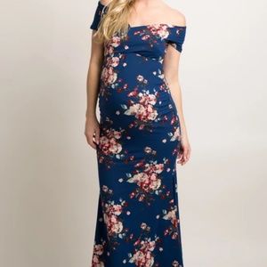 Pink Blush navy blue floral maxi maternity size M